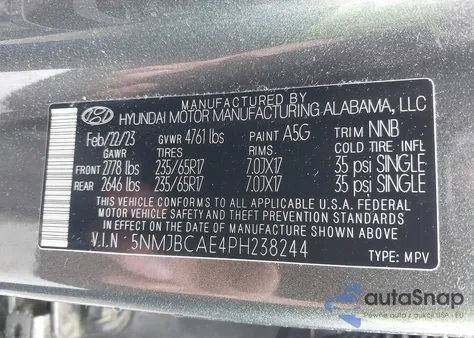 2023 Hyundai Tucson Sel из США, поврежденный, VIN 5NMJBCAE4PH238244